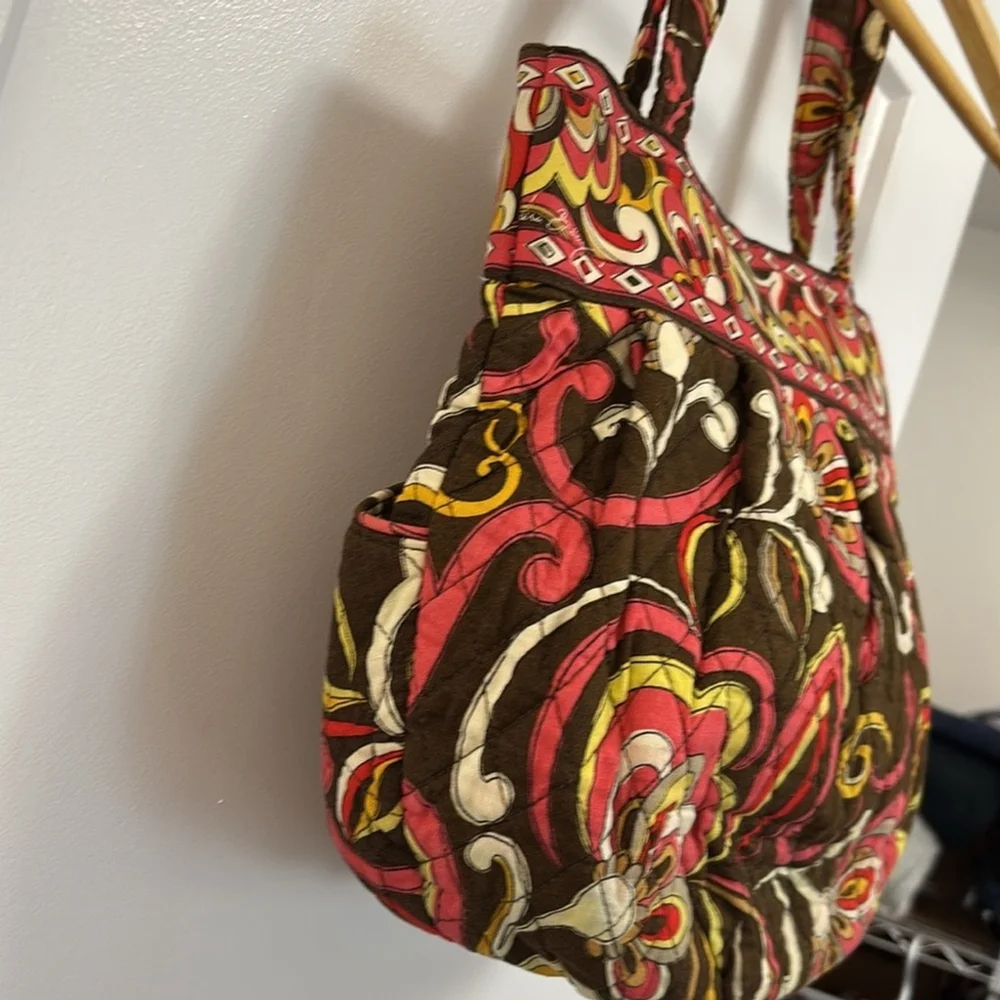 VERA BRADLEY PUCCINI (retired print) tote bag satchel multi pockets brown orange - Picture 5 of 17